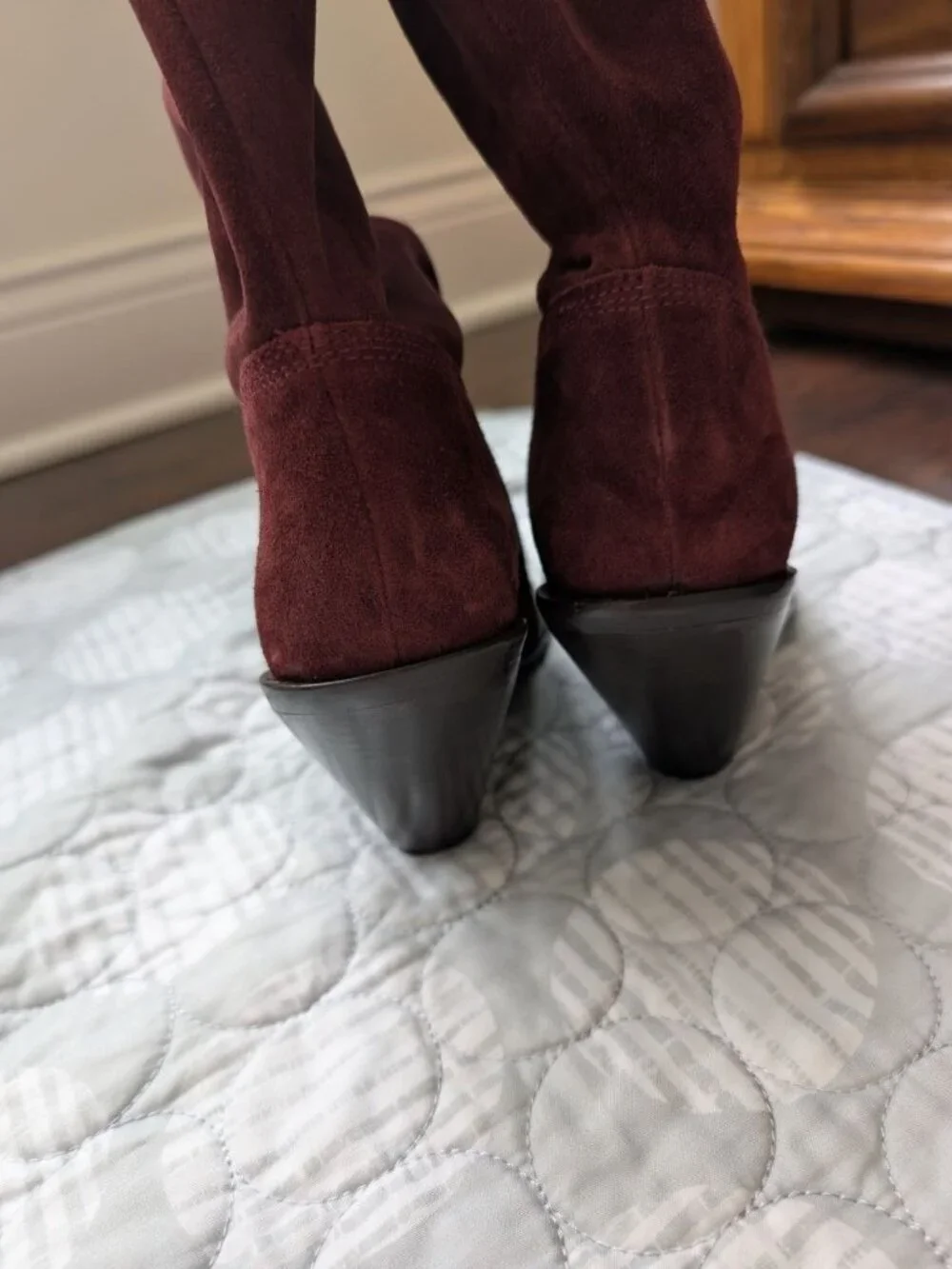 Free People Triple Crown Over The Knee Boots Burgundy Suede Western Size 7 NEW